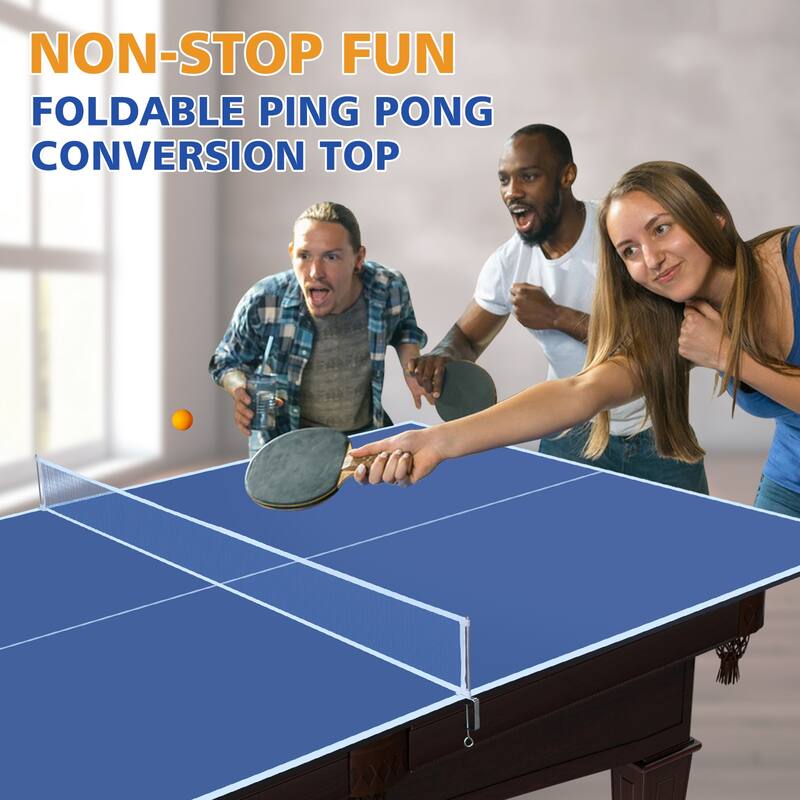 8ft Blue Mid-Size Ping Pong Conversion Top Foldable & Portable Table Tennis Table Top for Indoor Games