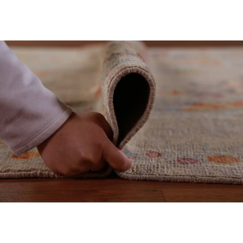 Hand Knotted Oriental 100% Wool Carpet Transitional All-Over Beige & Ivories Oushak Area Rug - 9' 10'' X 8' 5''