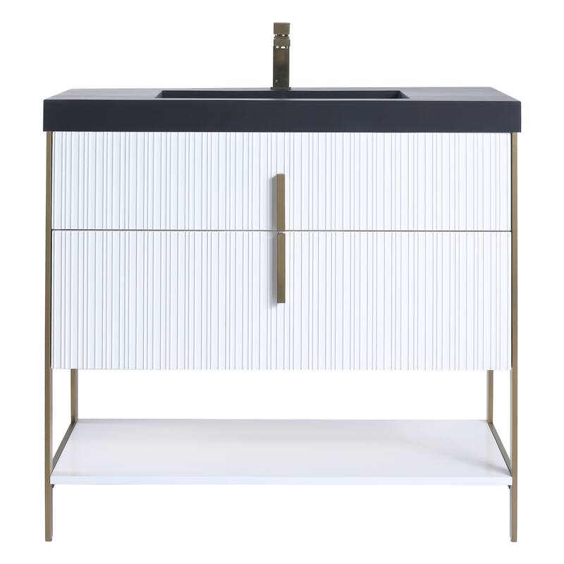 Fine Fixtures Serenity Modern Bathroom Vanity with Black Gel Acrylic Top