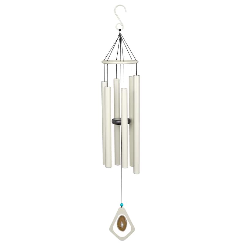 39" White Metal Windchime with Creme Gemstone