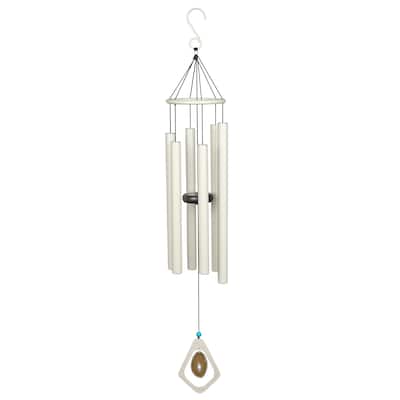 39" White Metal Windchime with Creme Gemstone