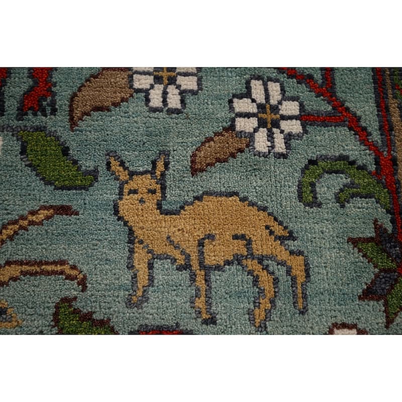 Animals Hunting Design Ziegler Indian Area Rug Handmade Wool Carpet - 8'11" x 11'10"