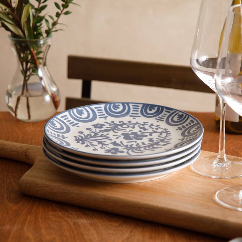 Bloomhouse - 2-Time Oprah's Favorite Things - Valencia Flor 4 Piece Salad Plate Set, 8.75" Stoneware Floral Decal Design