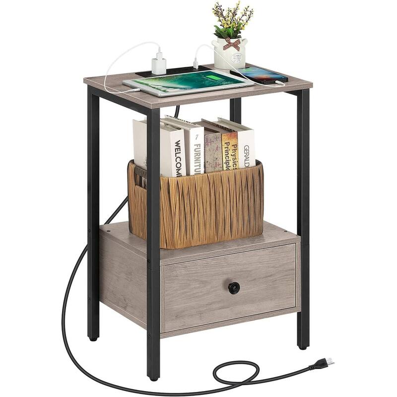 Nightstand with Charging Station, USB Ports & Power Outlets - Oak