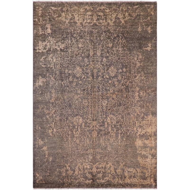 Shabby Chic White Green/Beige Wool&Silk Rug - 8'0'' x 10'4'' - 8 ft. 0 in. X 10 ft. 4 in.