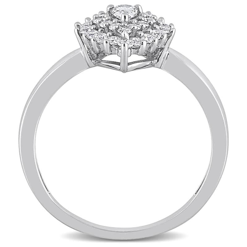 Miadora 1/2ct TDW Pear-cut Diamond Teardrop Double Halo Engagement Ring in 14k White Gold