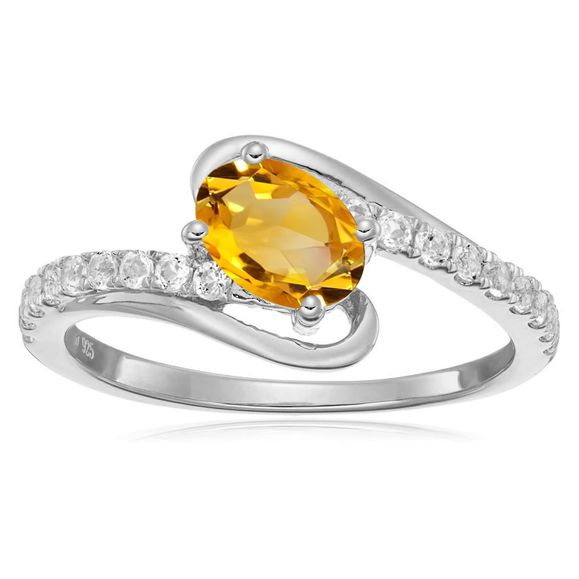 925 Sterling Silver Citrine and White Topaz Ring