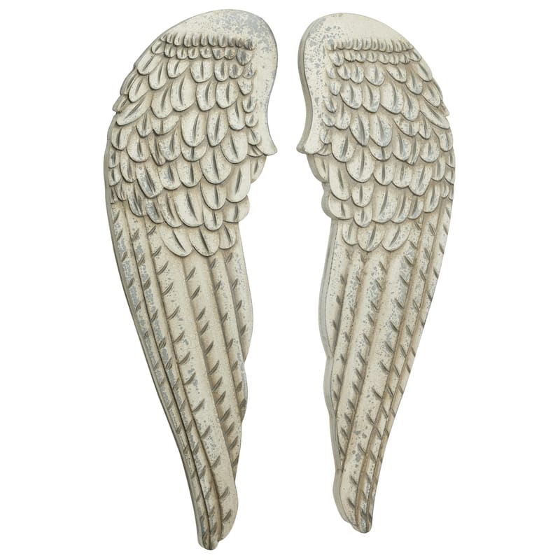 Wooden Bird Carved Wings Home Wall Decor - Set of 2 White - Roche River Decor - White