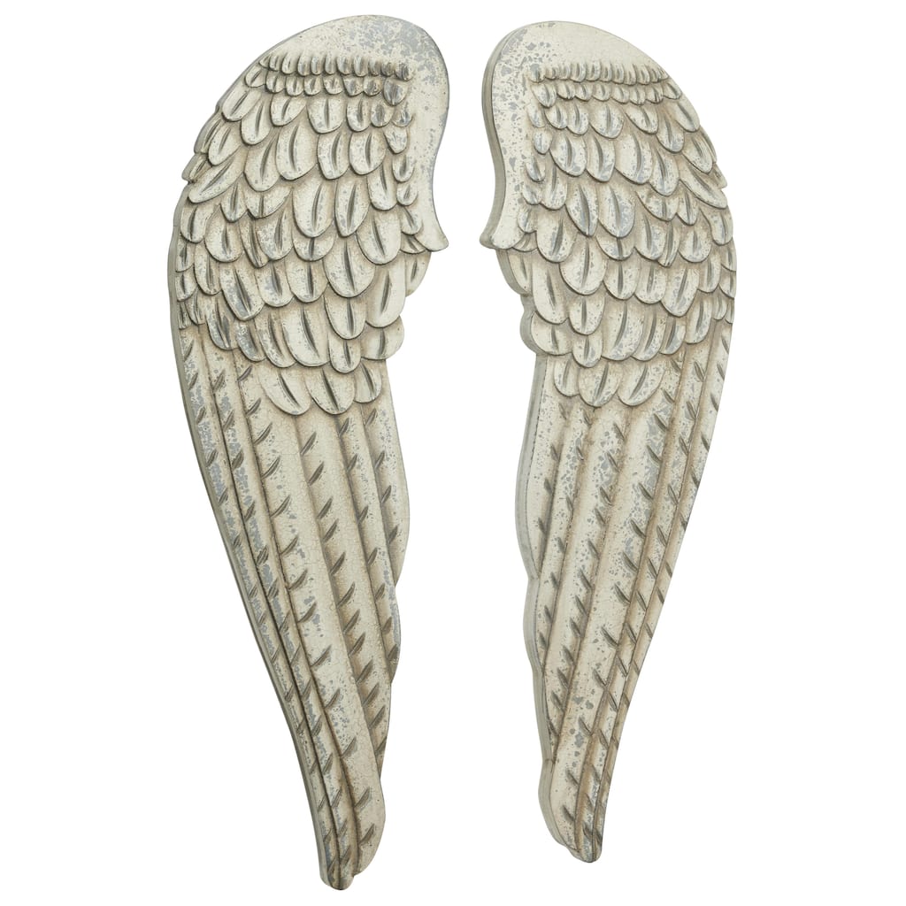 Wooden Bird Carved Wings Home Wall Decor - Set of 2 White - Roche River Decor