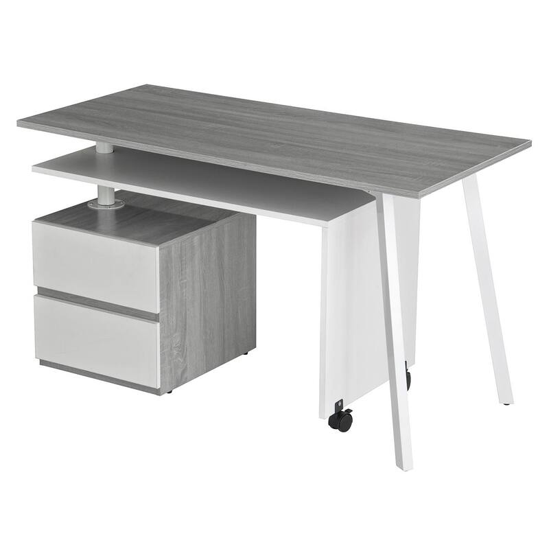 Rotating L-Shape Desk - Modern Computer Workstation, Multi-Positional, Alloy Steel Frame, Grey Finish