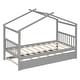 preview thumbnail 55 of 110, Creativity House Bed Twin/ Full Size Frame with Trundle for Boys Girls, Wood Platform Bed with Roof No Box Spring Needed