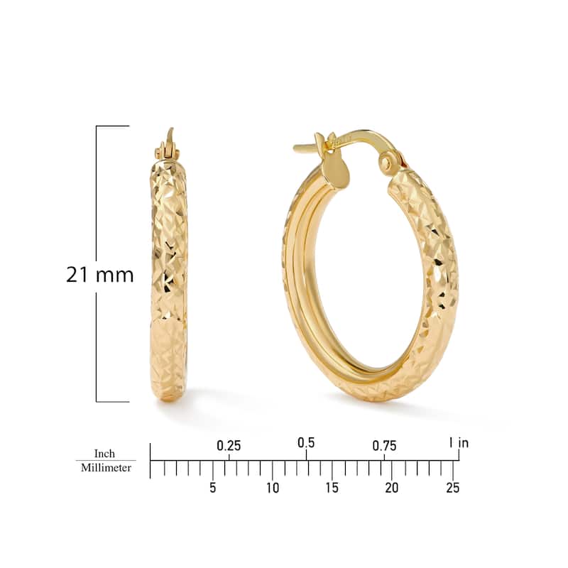 Clover 14K Yellow Gold Diamond-Cut Round Hoop Earrings 3mm (16mm-36mm)
