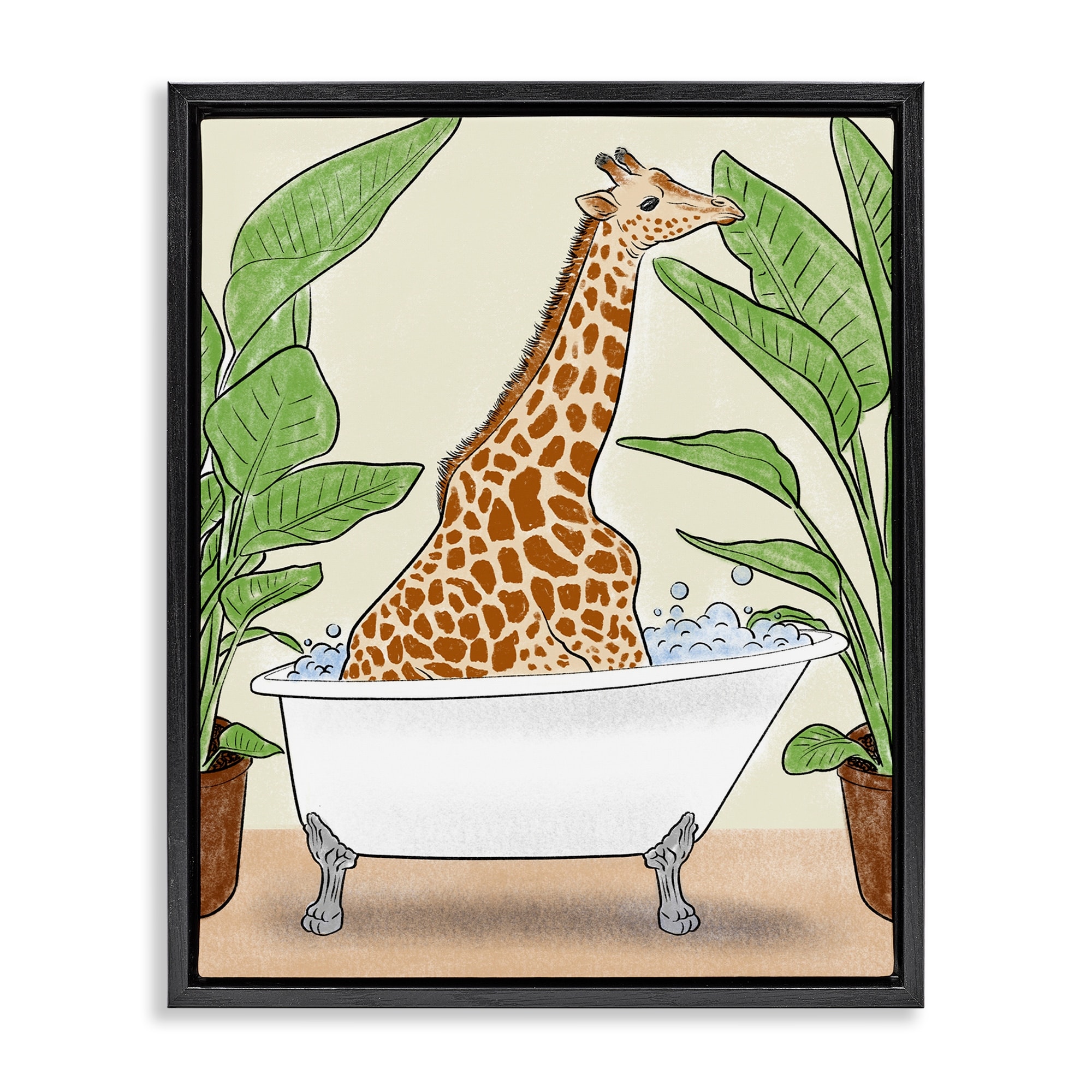 Stupell Bathing Giraffe & Plants Framed Floater Canvas Wall Art Design By Marcus Prime