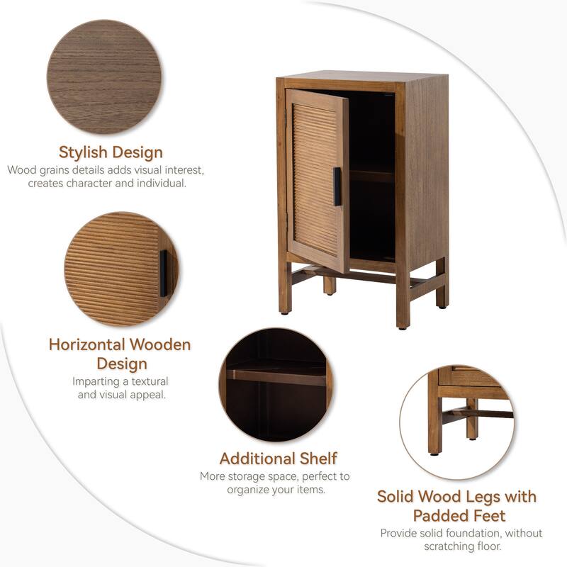COZAYH 1 Door Farmhouse Storage Cabinet, Rustic Slat Door Cabinet with 2 Shelves, Accent End Table with Storage