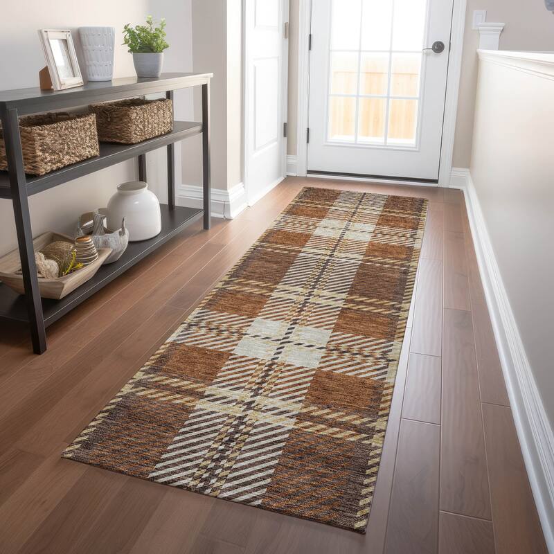 Machine Washable Indoor/ Outdoor Chantille Plaid Cozy Rug