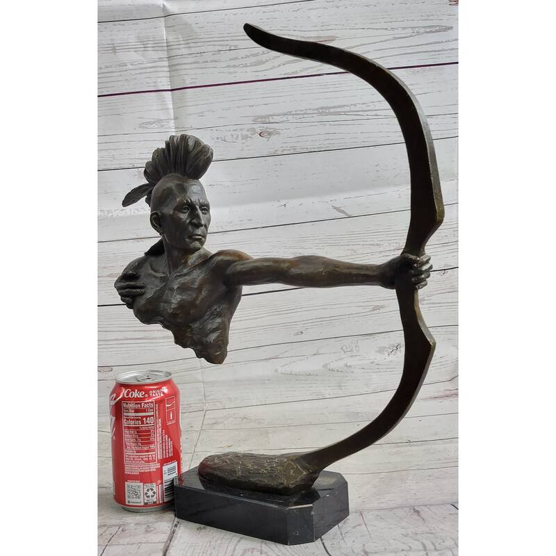 Native American Indian Mohawk Archer Bow Bronze Sculpture Statue Figure 17 Inches