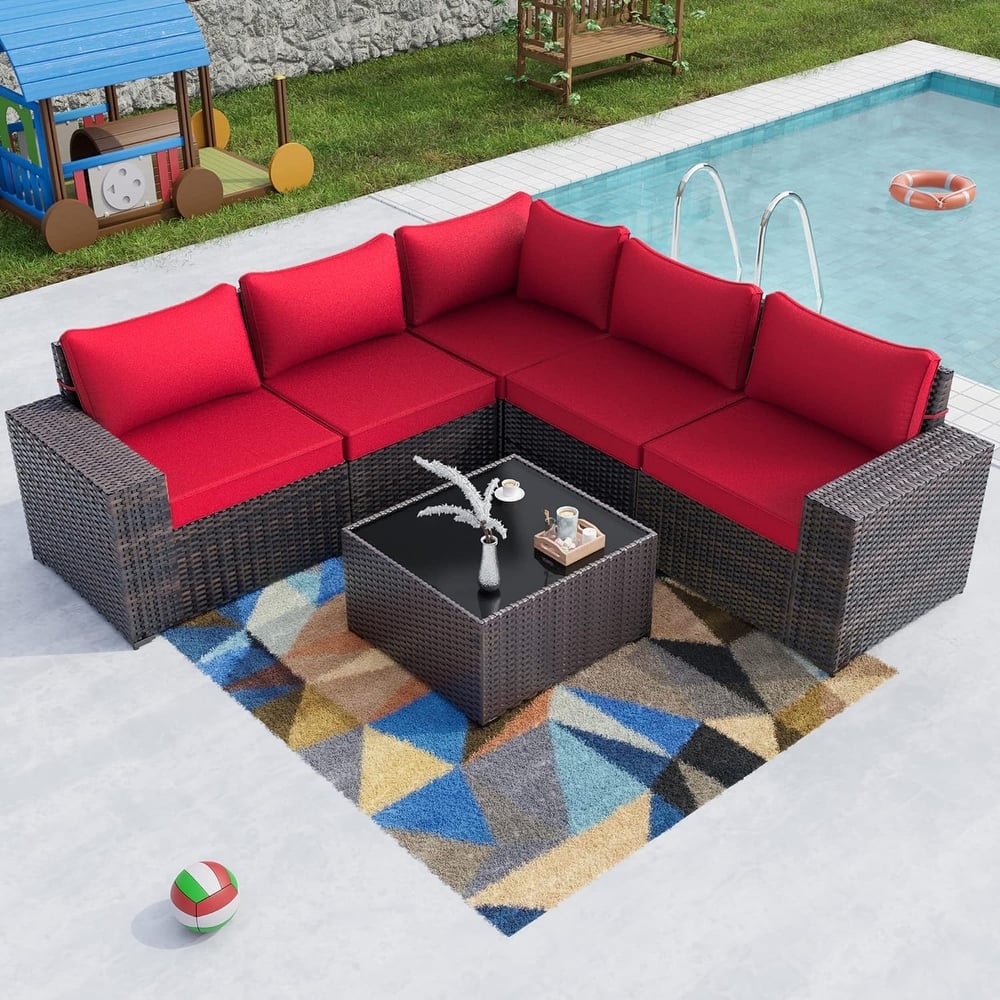 Outdoor Patio Furniture Set, All Weather PE Wicker Sectional Conversion Sofa set with Firepit(Optional)