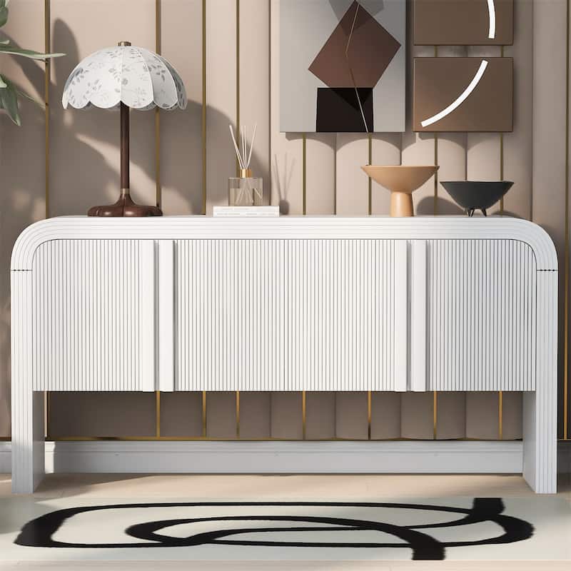 Striped Storage Cabinet with 4 Doors - White