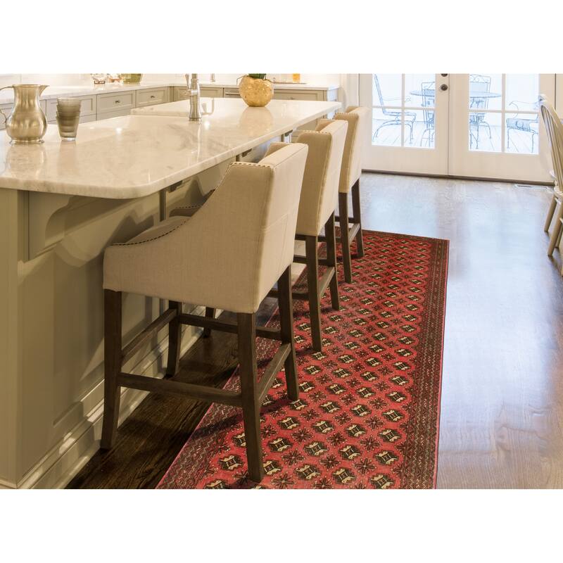 Vintage Distressed Azraqi Red/Charcoal Runner - 3'3" x 9'7"