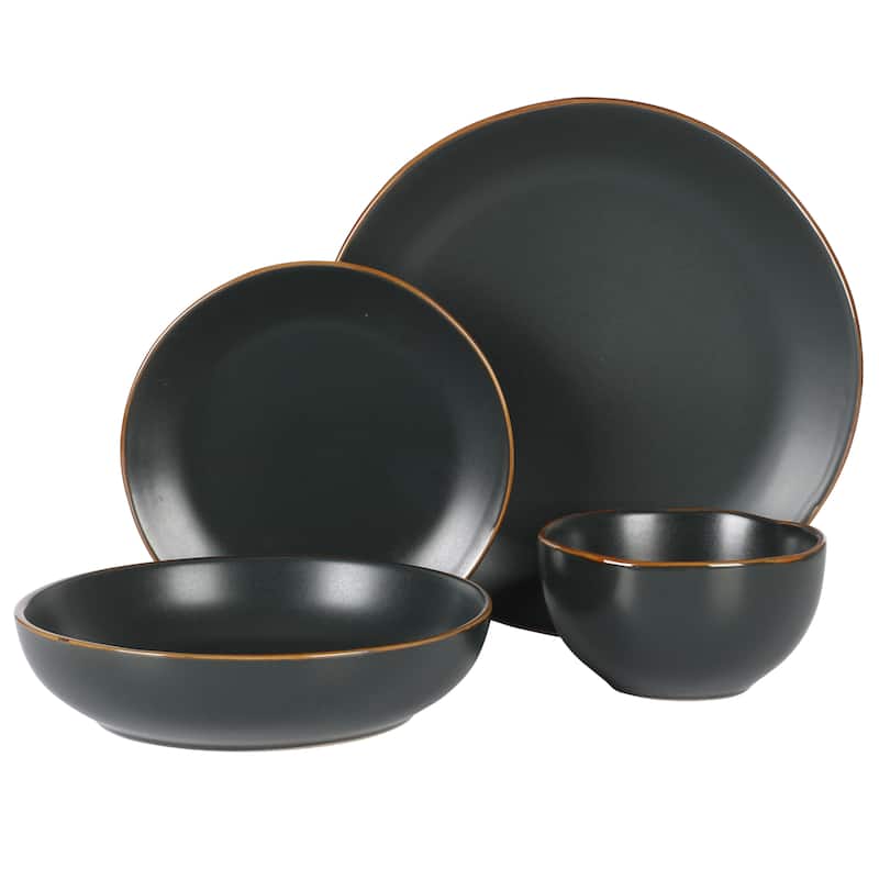Gibson Home Hazeltine 16 Piece Plates and Bowls Dishes Stoneware Ceramic Dinnerware Set