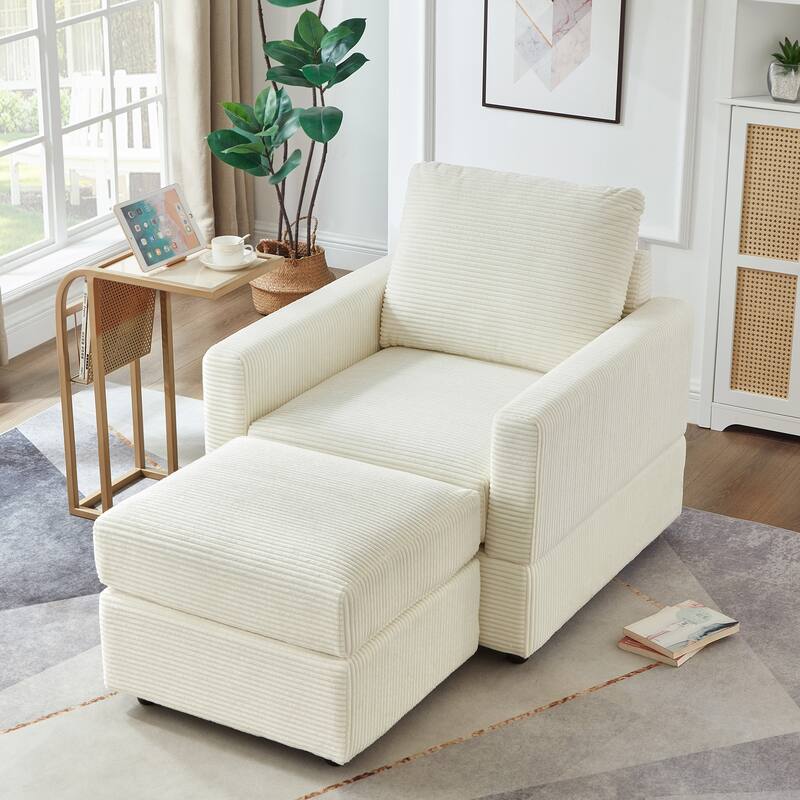 Corduroy Chaise Lounge Chair Set with Ottoman