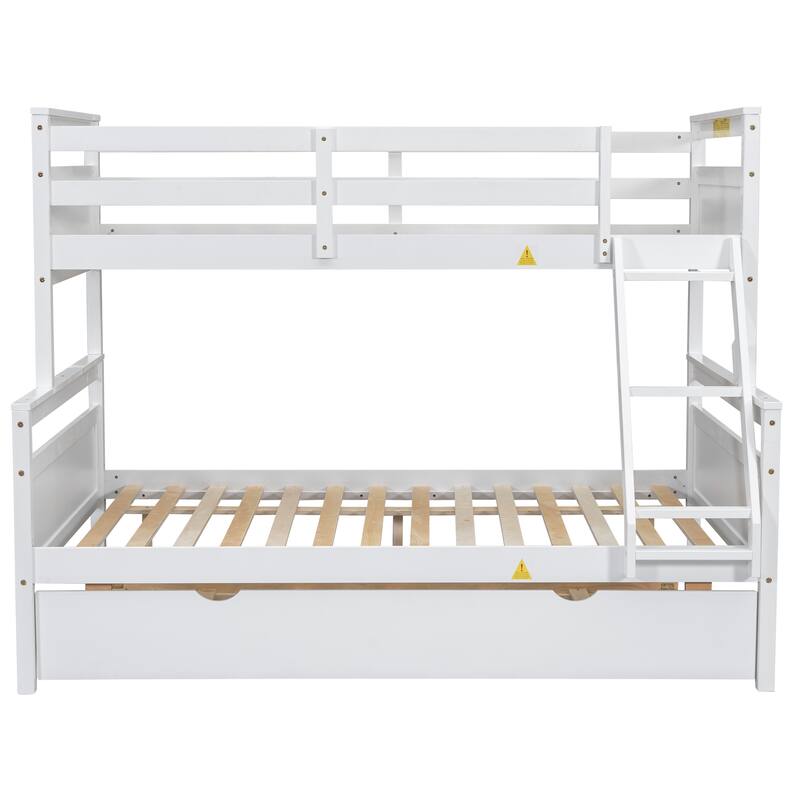 Twin Over Full Bunk Bed With Ladder, Twin Size Trundle, Safety Guardrail