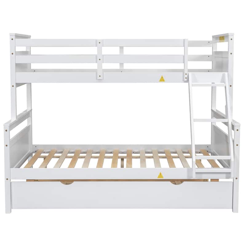 Twin Over Full Bunk Bed w/Ladder, Twin Size Trundle, Safety Guardrail
