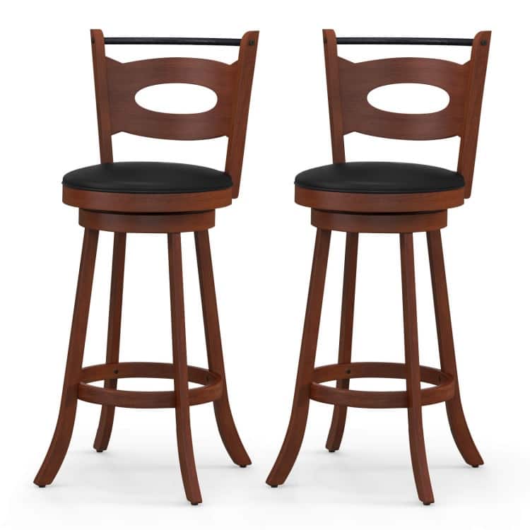 2 Pieces Swivel Bar Stools with Curved Backrest and Seat Cushions