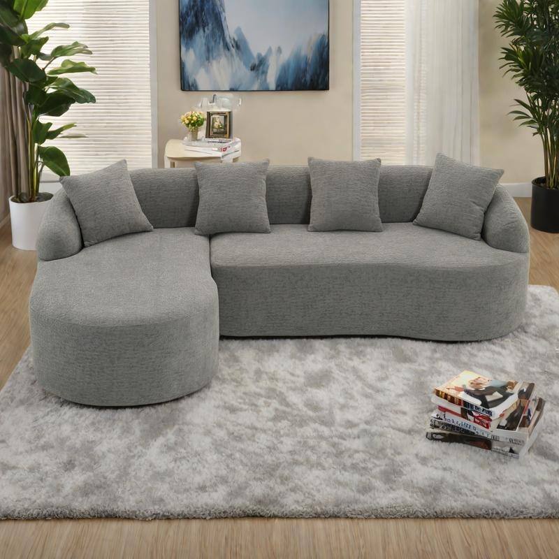 98.4" Chenille L-Shaped 3-Seater Sofa with Chaise Lounge and 4 Pillows