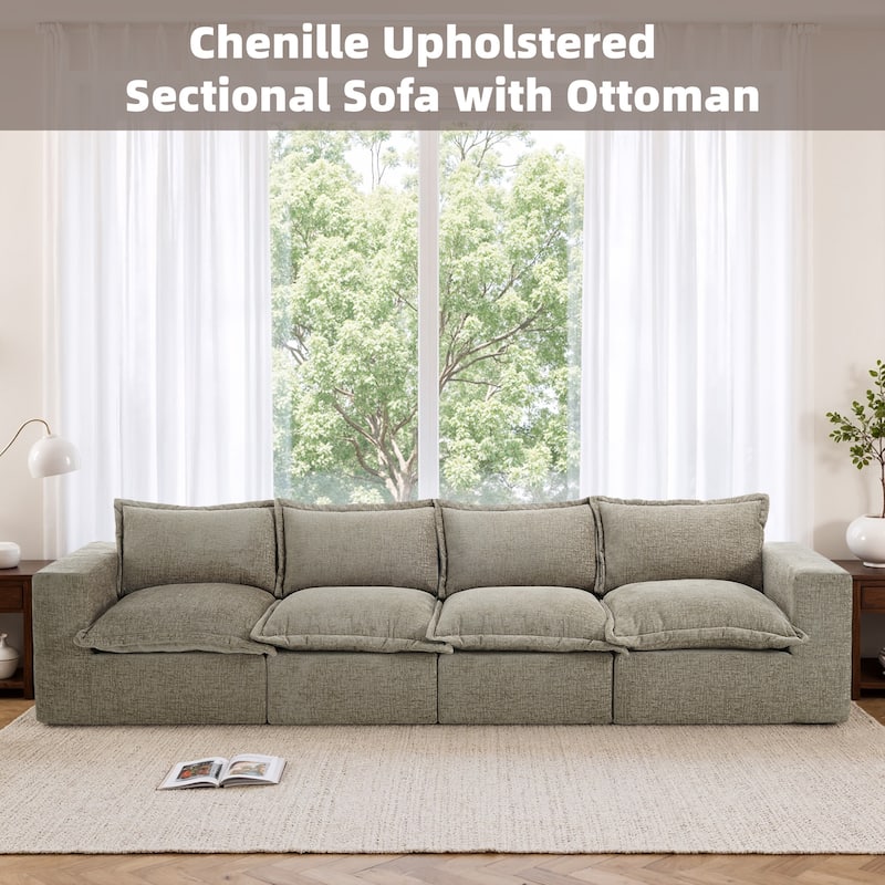 No Assembly Chenille Modular Sectional Sofa Comfy Cloud Couch
