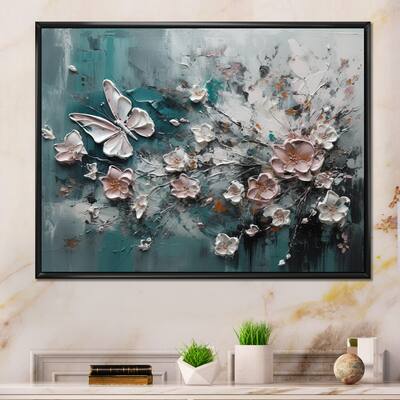 Designart "Flowers With Butterflies Painting I" Floral Framed Wall Art Prints