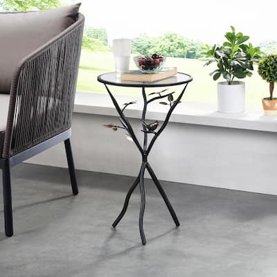Bird and Branches Tripod Side Table, Iron, 14 x 14 x 24 in, American Designed