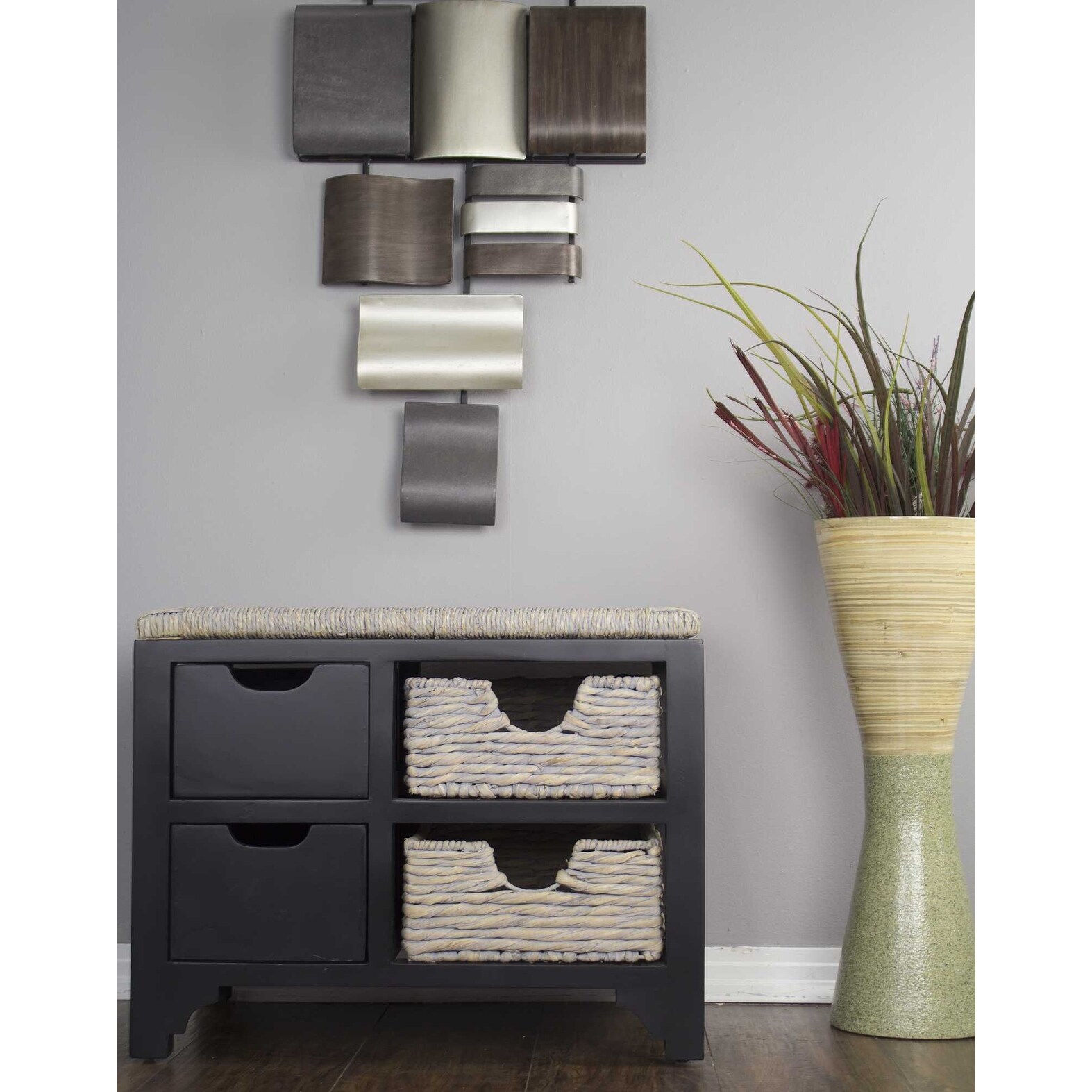 Shop Top Storage Bench W 2 Drawers And 2 Hyacinth Storage Baskets