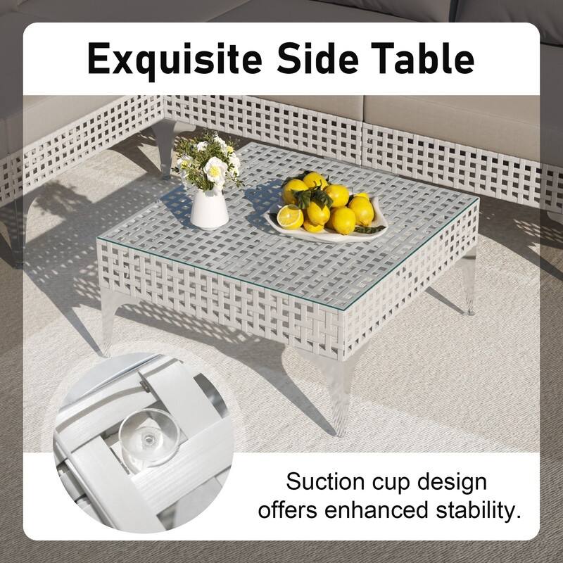 FINCATI Luxury Modern Patio Furniture Set with Side Table, Outdoor Wicker Conversation Set with 500 lbs Oversized Seats