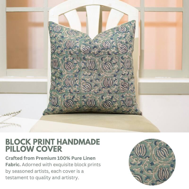 Fabdivine Bed Room Decorative Hand Block Floral Print Cushion Cover