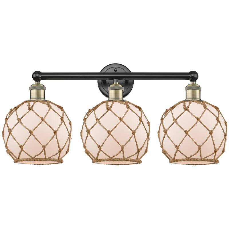 Innovations Lighting Endless Possibilities Edison - Farmhouse Rope - 3 Light 26" Bath Vanity Light - White Glass with Brown Rope/Black Antique Brass