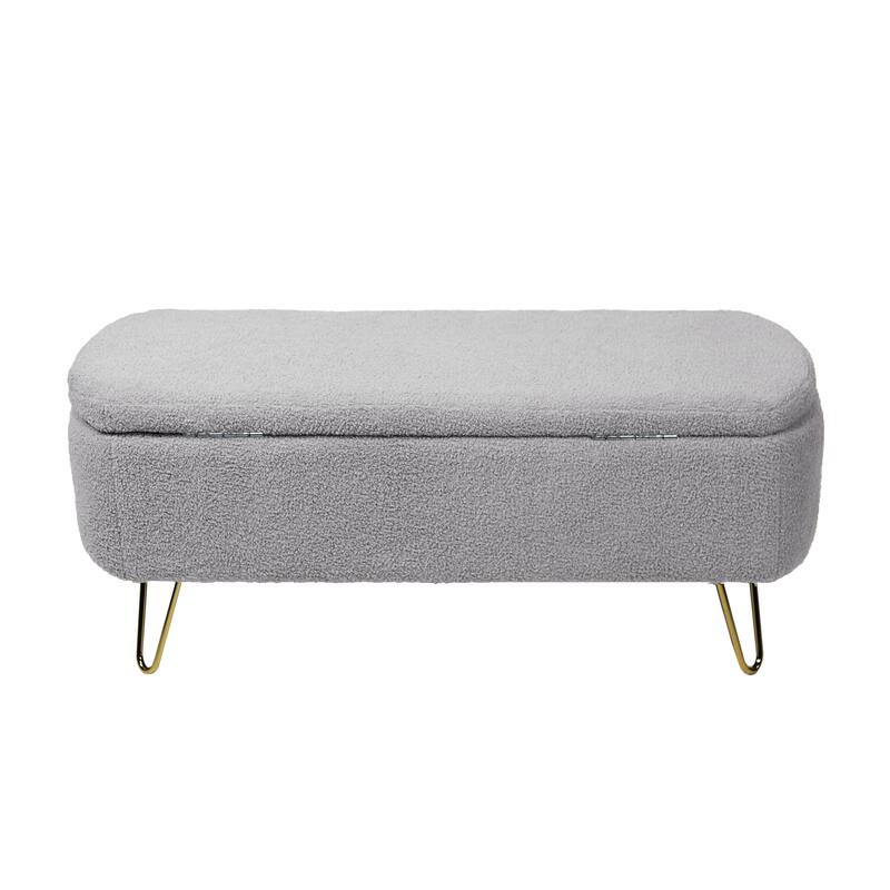 Grey Gold-Leg Storage Ottoman Bench for Bed End & Living Room Elegance
