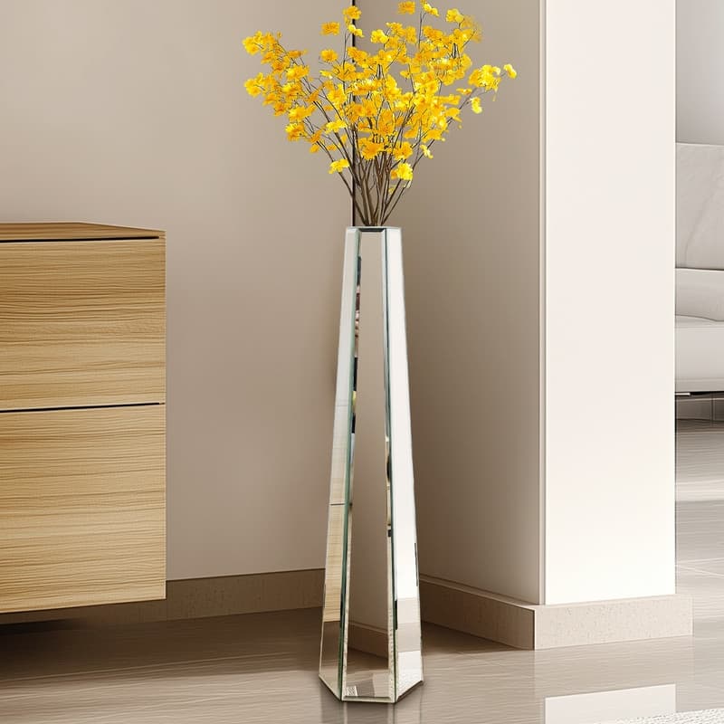 28" Tall Floor Vase Mirror Silver Large Flower Vases