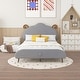 preview thumbnail 4 of 47, Velvet upholstered platform bed with sheep shaped headboard Grey - Full