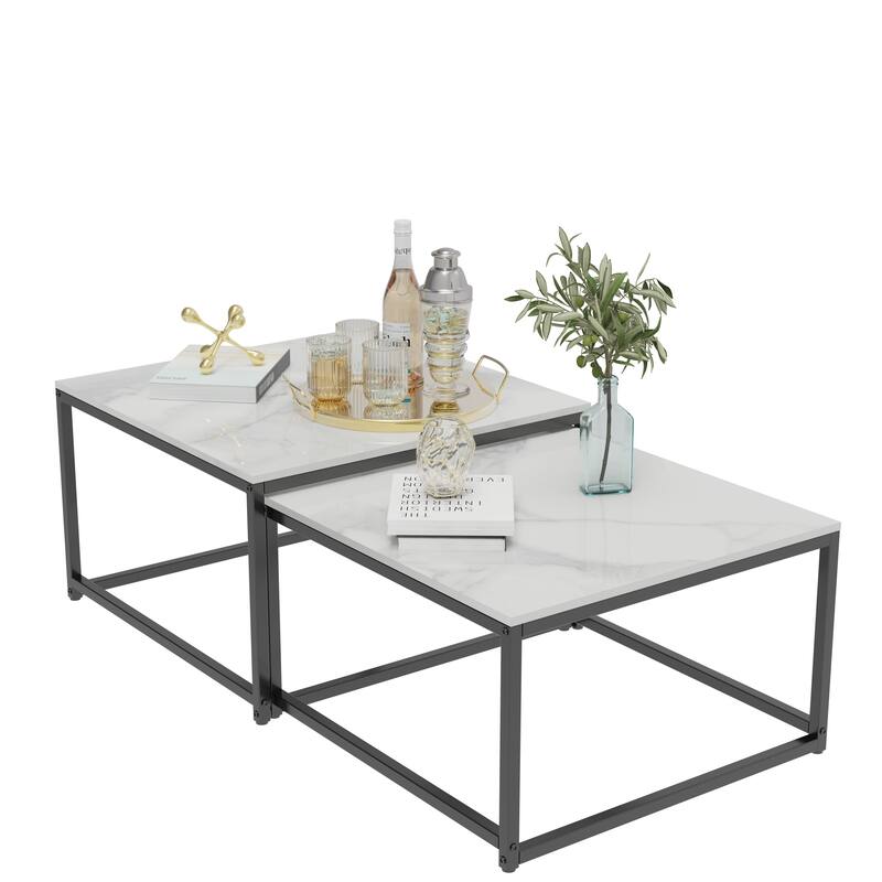 Square Sintered Stone top Nesting Coffee Table (Set of 2) - 27.5" x 18.9"