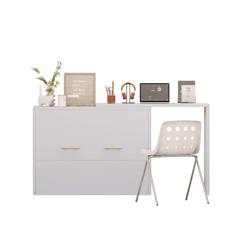 Twin Size Murphy Cabinet Bed with Adjustable Desk and Foldable Cushion