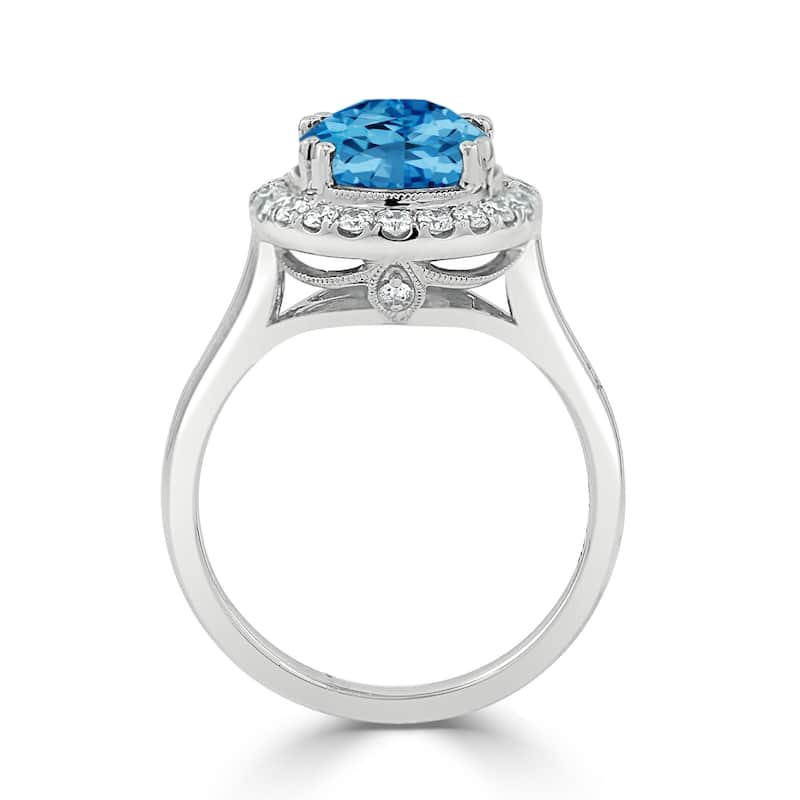 Auriya Vintage 2 5/8ct Oval Swiss Blue Topaz and Halo Diamond Engagement Ring 1/3ctw 14k Gold