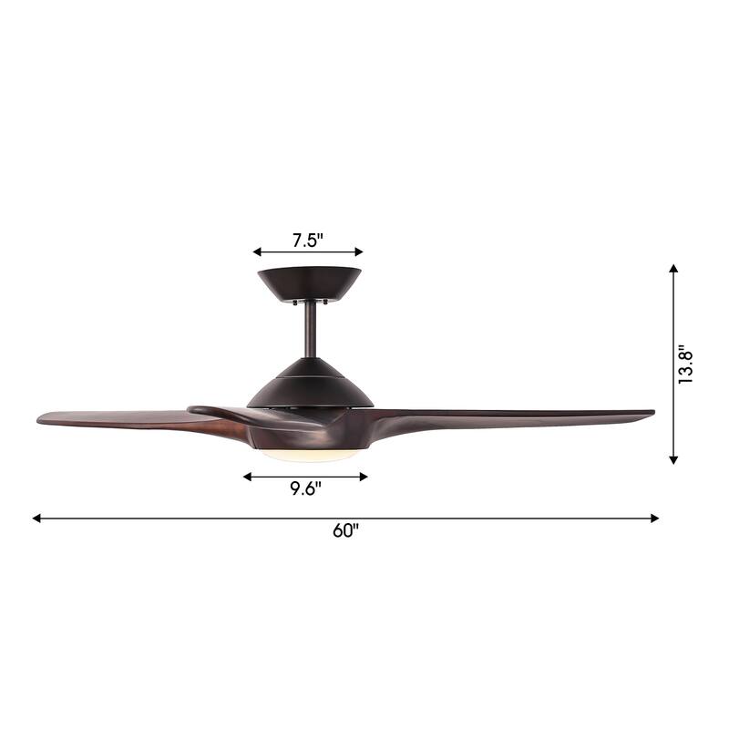 60" Oil Rubbed Bronze Large Ceiling Fan with Light and Wall Control - 60-inch W x 13.8-inch H