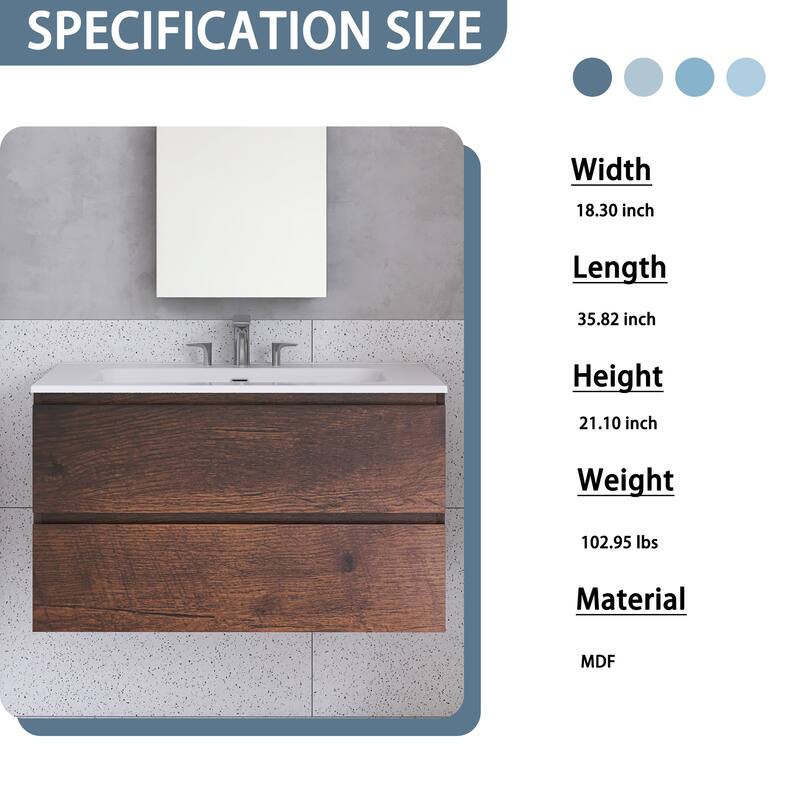 Floating Integrated Bathroom Vanity with Ceramic Sink, Three Faucet Holes