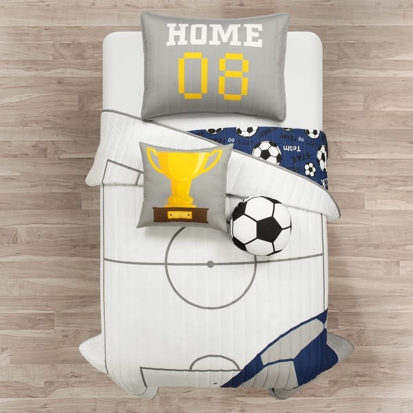 slide 2 of 20, Lush Decor Soccer Game Reversible Oversized Kids Quilt Set White/Navy - Twin