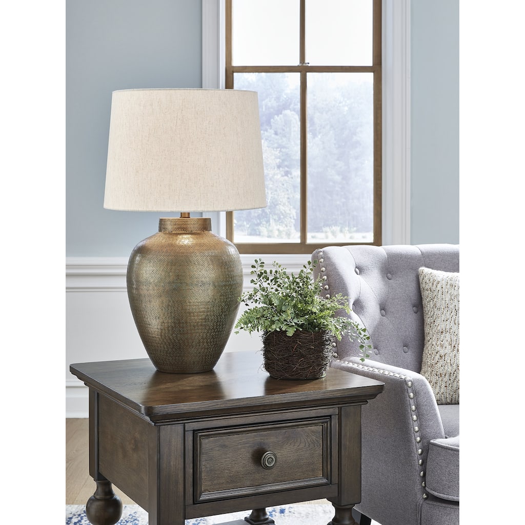 Signature Design by Ashley Madney Antique Gold Finish Table Lamp - 17" W x 17" D x 28.25" H