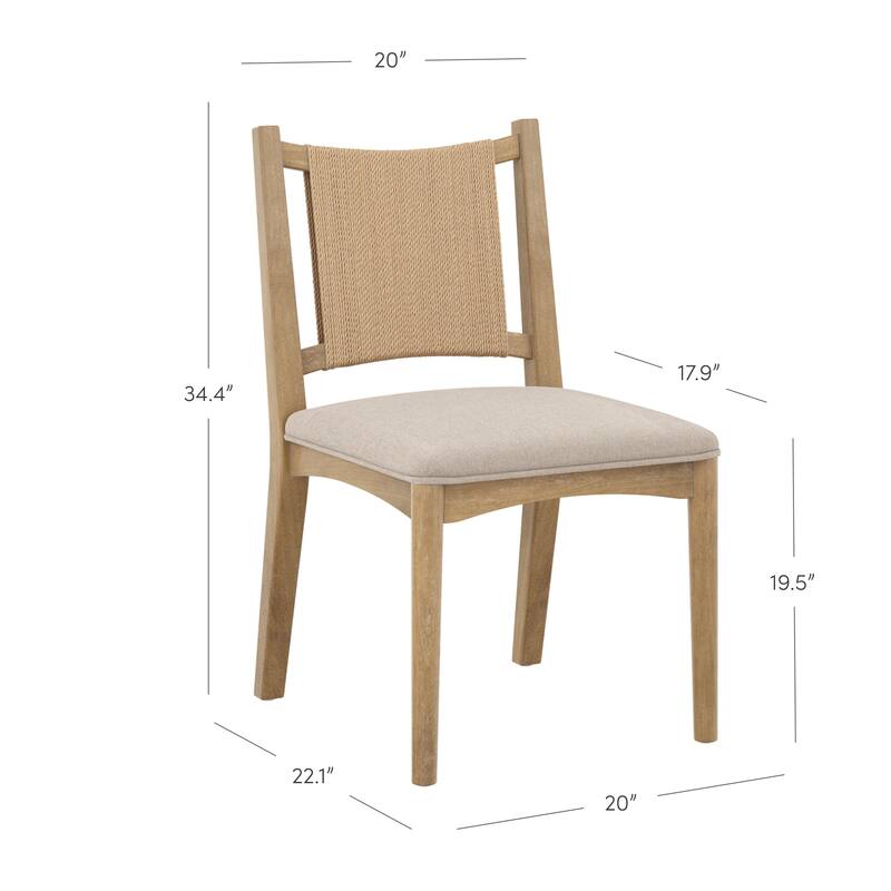 Elodia Upholstered Dining Chair with Seagrass Back Solid Wood Modern Dining Room Chair with Natural Flax Upholstery