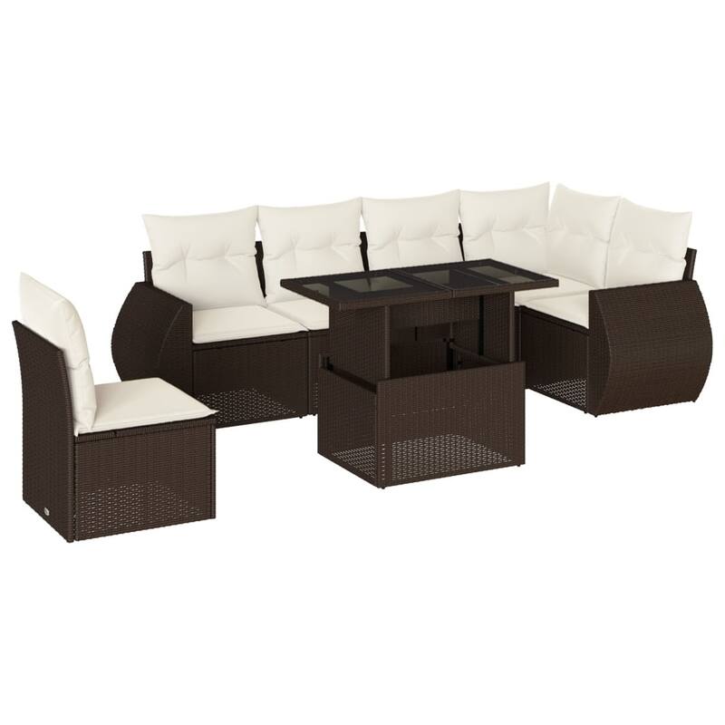 vidaXL Patio Sofa Set with Cushions Outdoor Furniture 7 Piece Poly Rattan - 21.7 x 39.4 x 28.7