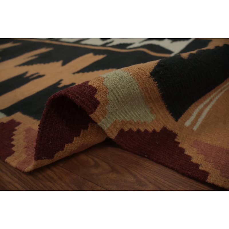 Hand Woven Oriental 100% Wool Carpet Southwestern Tribal Black Kilim Area Rug - 15' 3'' X 10' 0''