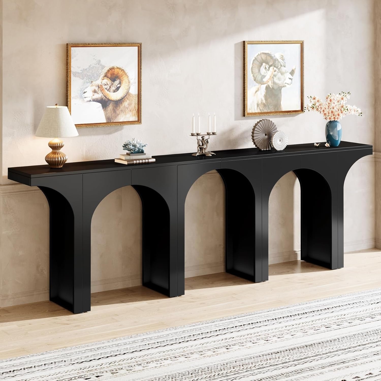 94" Black Wood Console Table Set of 2 for Entryway
